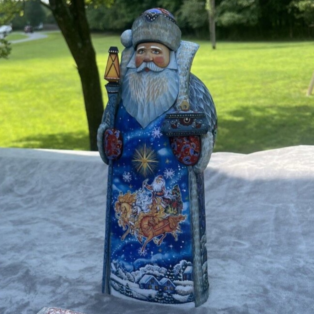 G. Debrekht 14” Wood Hand Carved Hand-Painted Sleigh Ride Santa #18/100